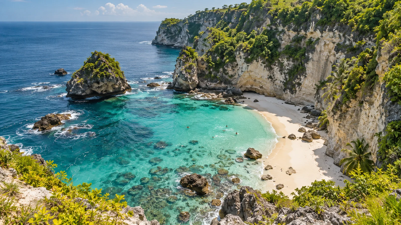Turquoise cove and limestone cliffs at an Uluwatu beach