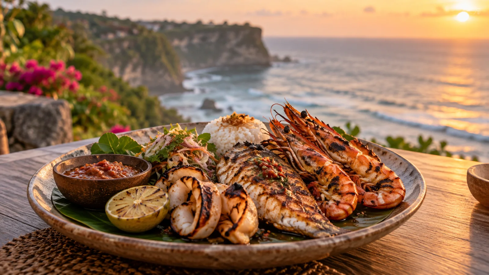 Indonesian and international dishes served at a restaurant in Uluwatu