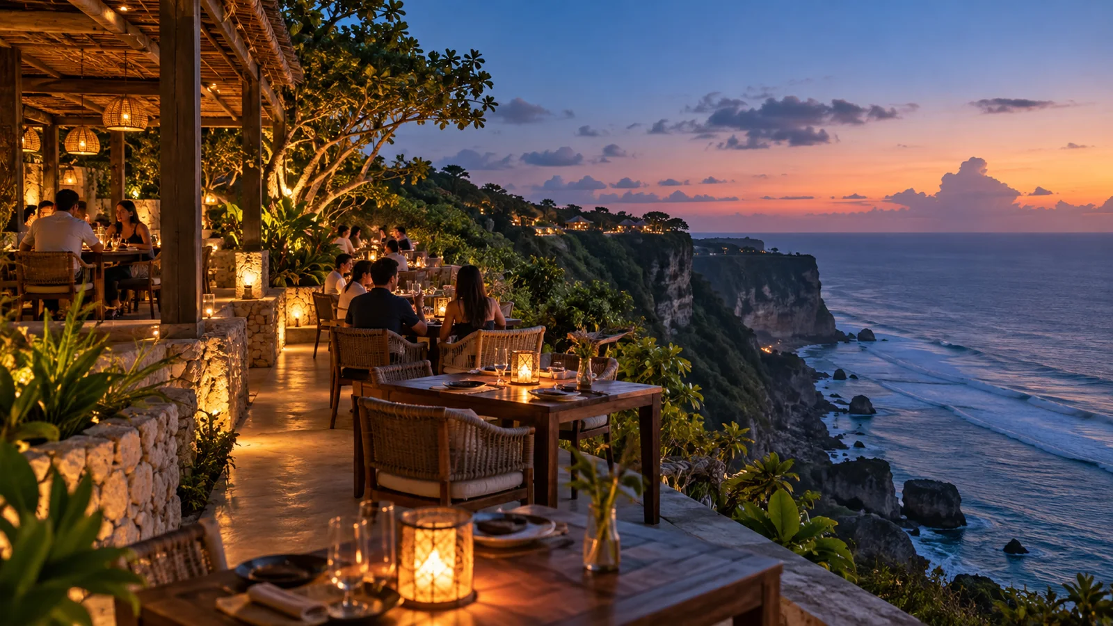 Open-air restaurant terrace near Suluban in Uluwatu