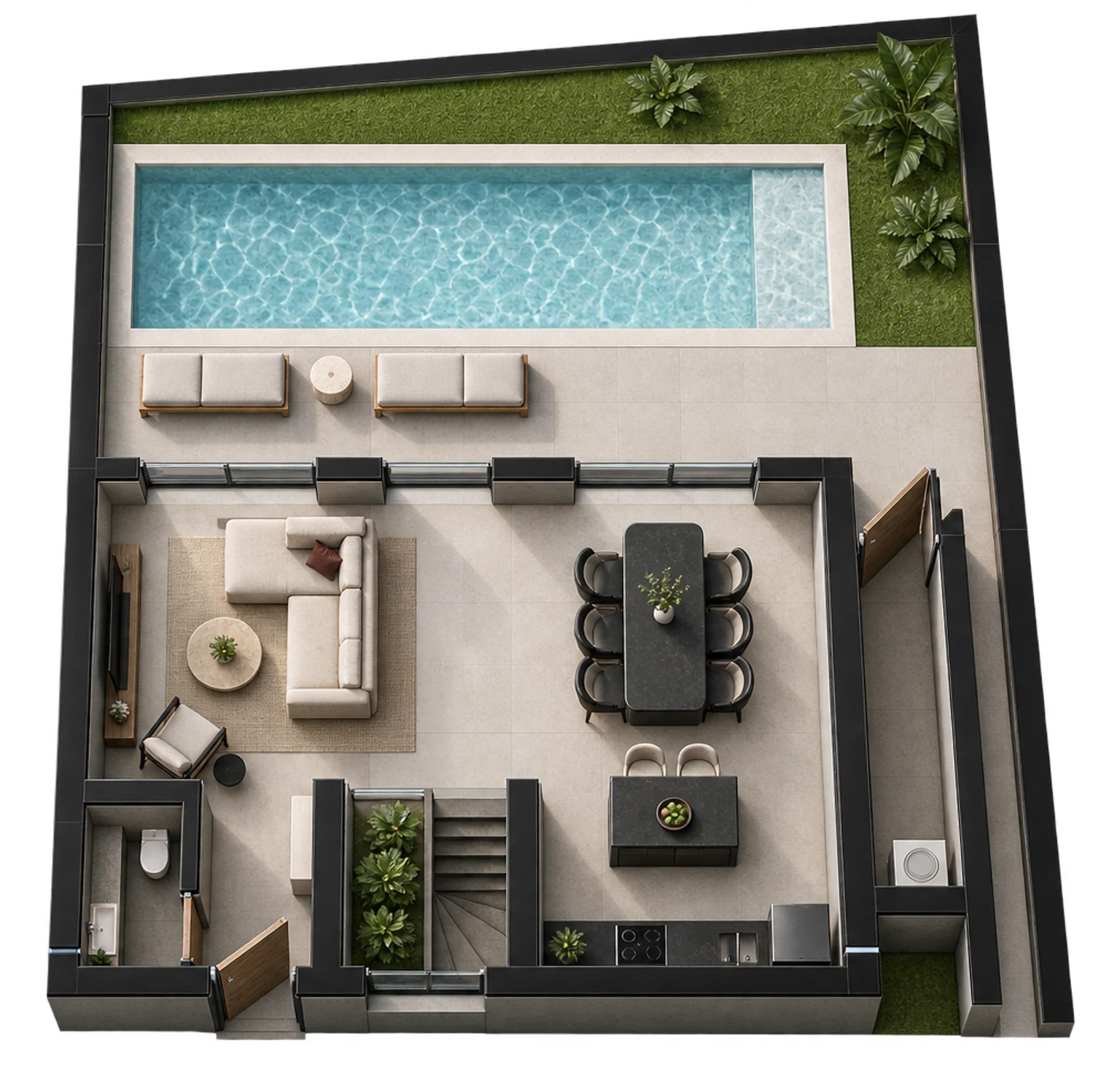 Bommie Villa — Ground floor — AI visualization