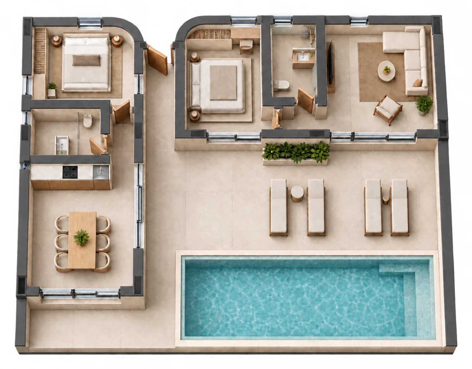G-Land Villa — Single floor — AI visualization