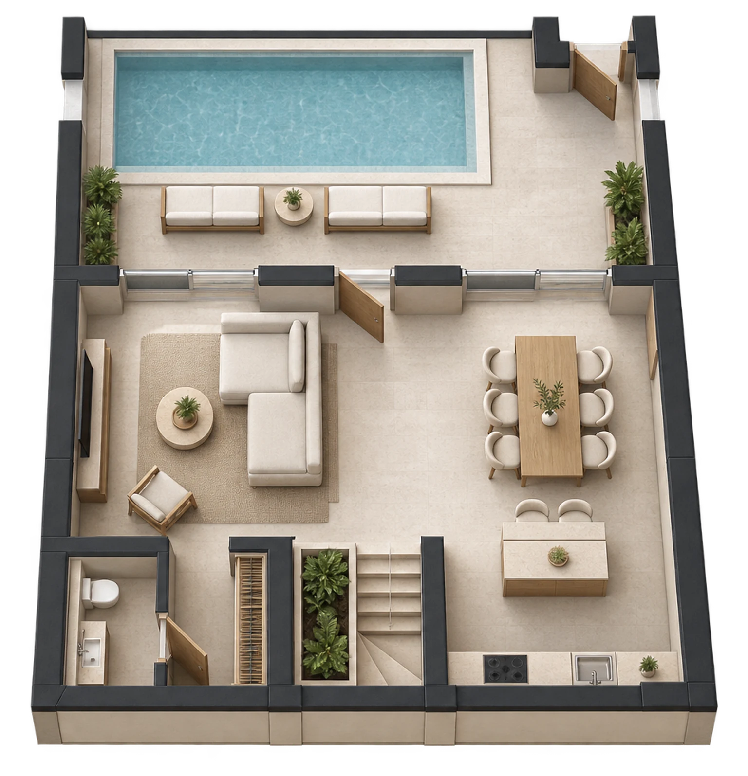Impossibles Villa — Ground floor — AI visualization