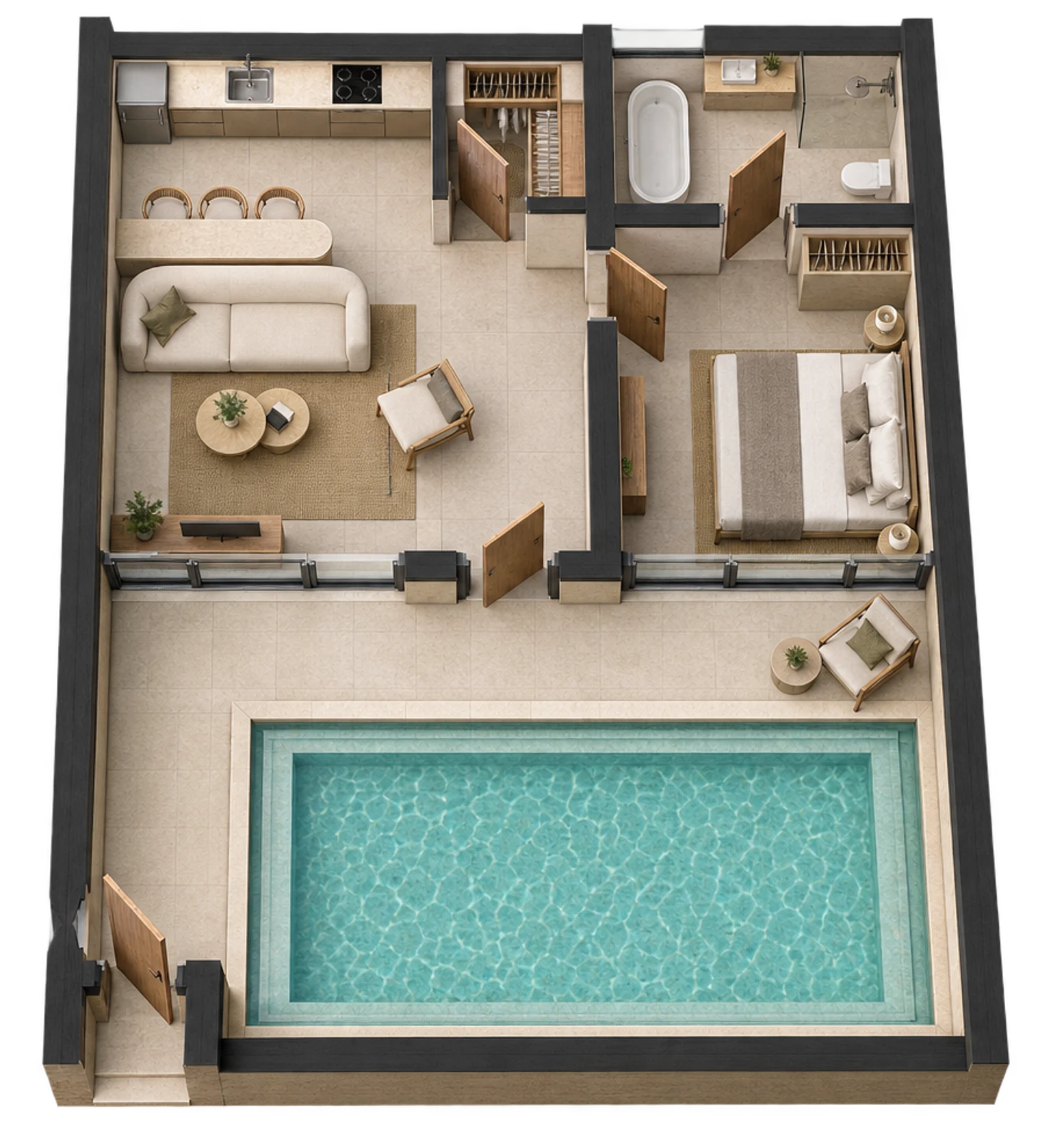 Kandui Suite with Private Pool — Single floor — AI visualization