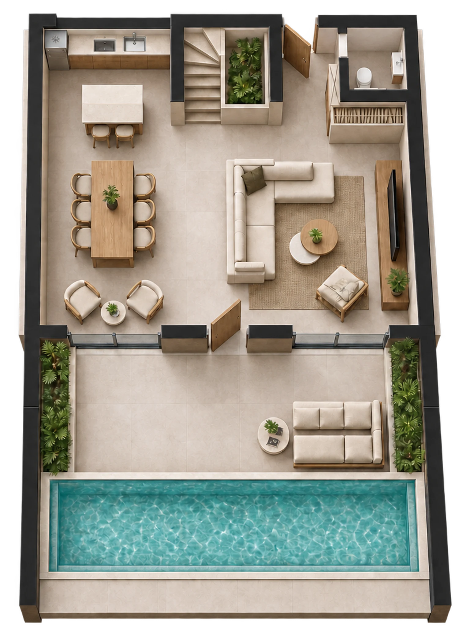 Keramas Villa — Ground floor — AI visualization