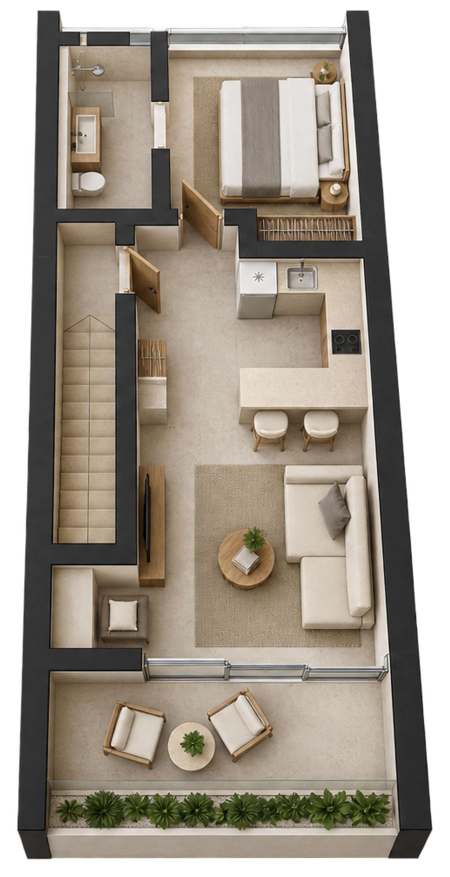 Lakey Peak Studio — Single floor — AI visualization