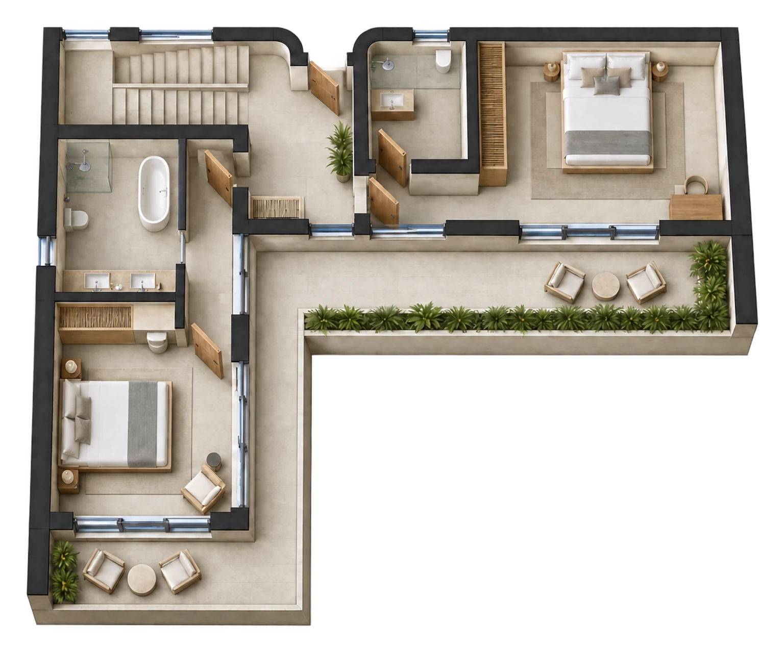Ocean Villa — Upper floor — AI visualization