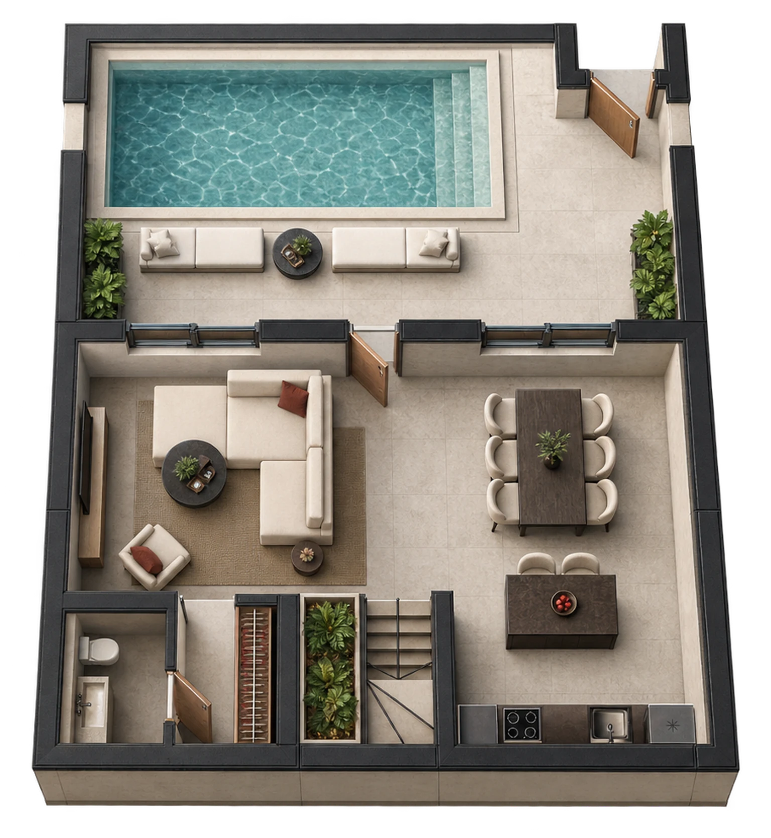 Temples Villa — Ground floor — AI visualization