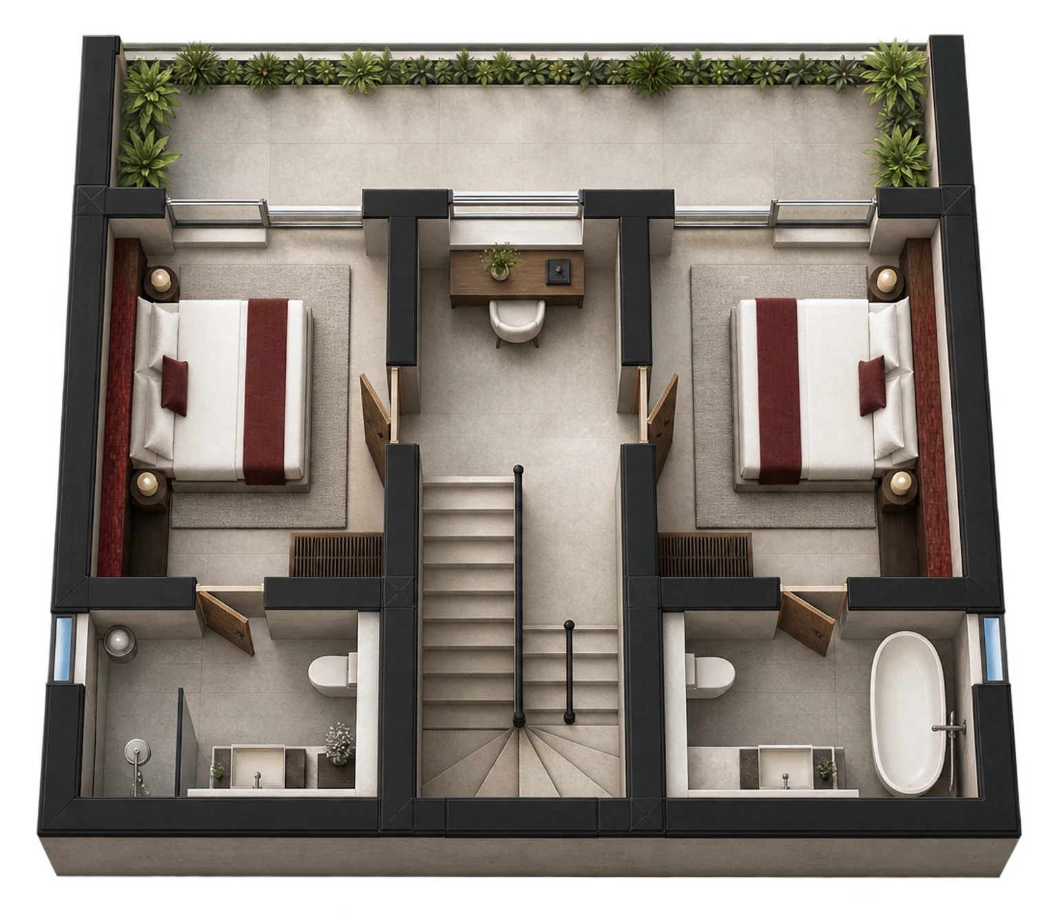 Temples Villa — Upper floor — AI visualization